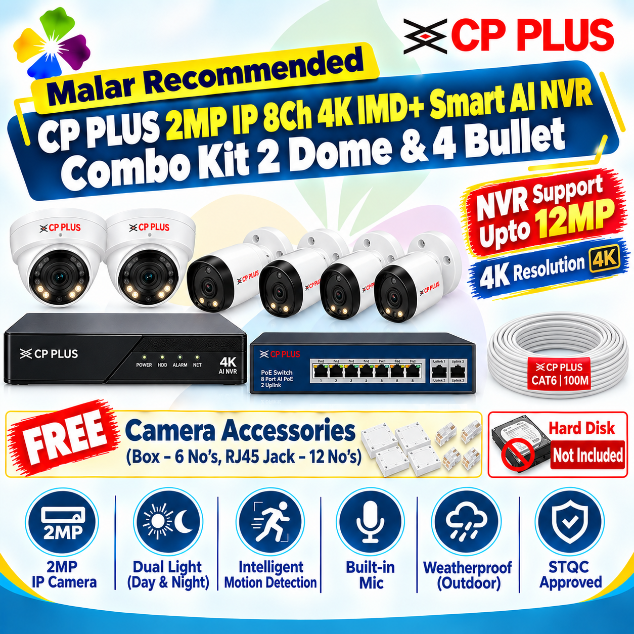 CP Plus 8Ch Smart AI NVR 2MP IP Camera Kit – Malar's Choice