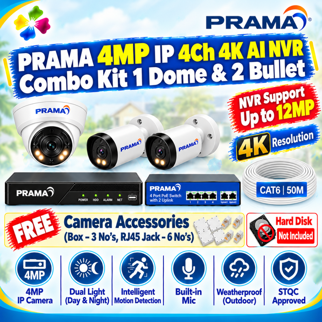 Prama 4Ch 4K AI NVR 4MP IP Camera Kit