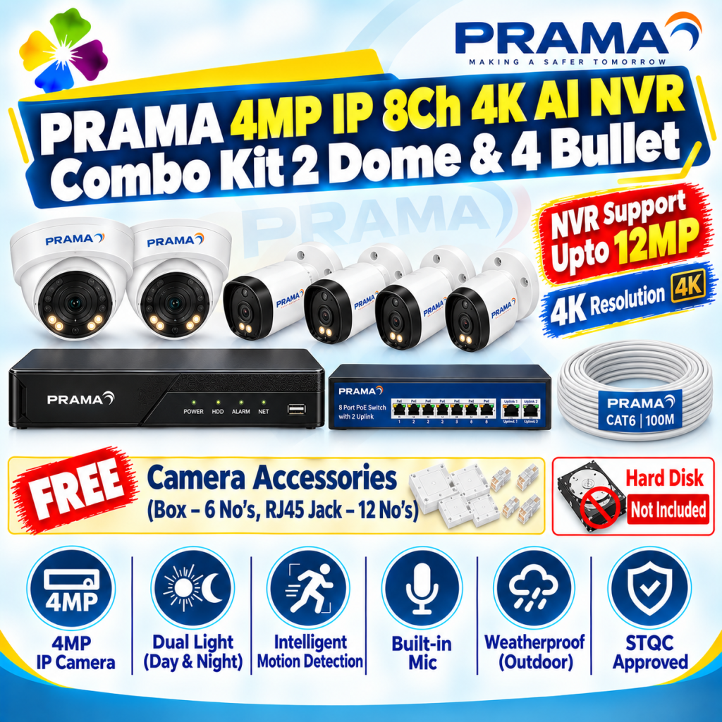 Prama 4Ch 4K AI NVR 4MP IP Camera Kit